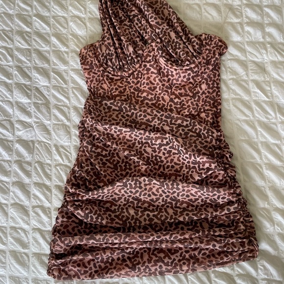 House of CB Clementine leopard mesh one shoulder ruched mini dress - Picture 8 of 16